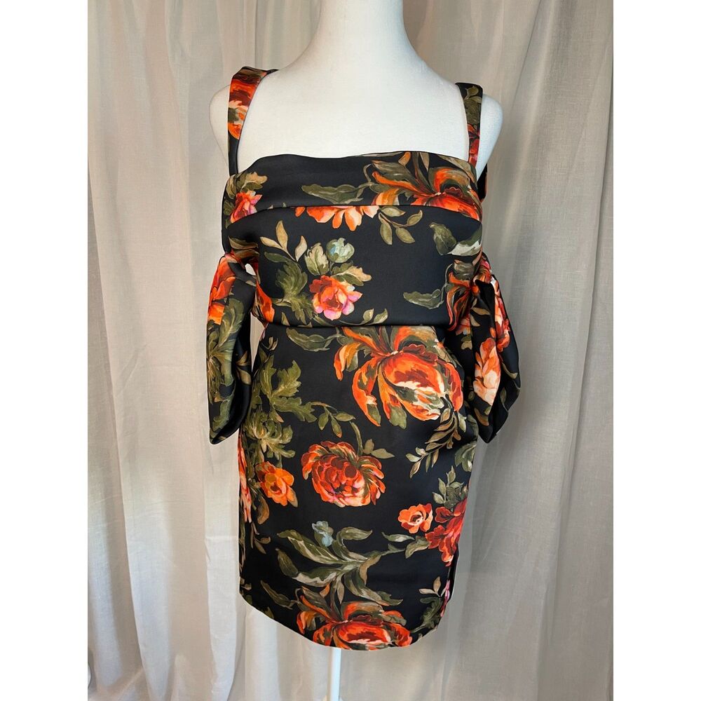 ASOS Design Off-Shoulder Black Floral Mini Dress, Size 10 US (EU 42, UK 14)